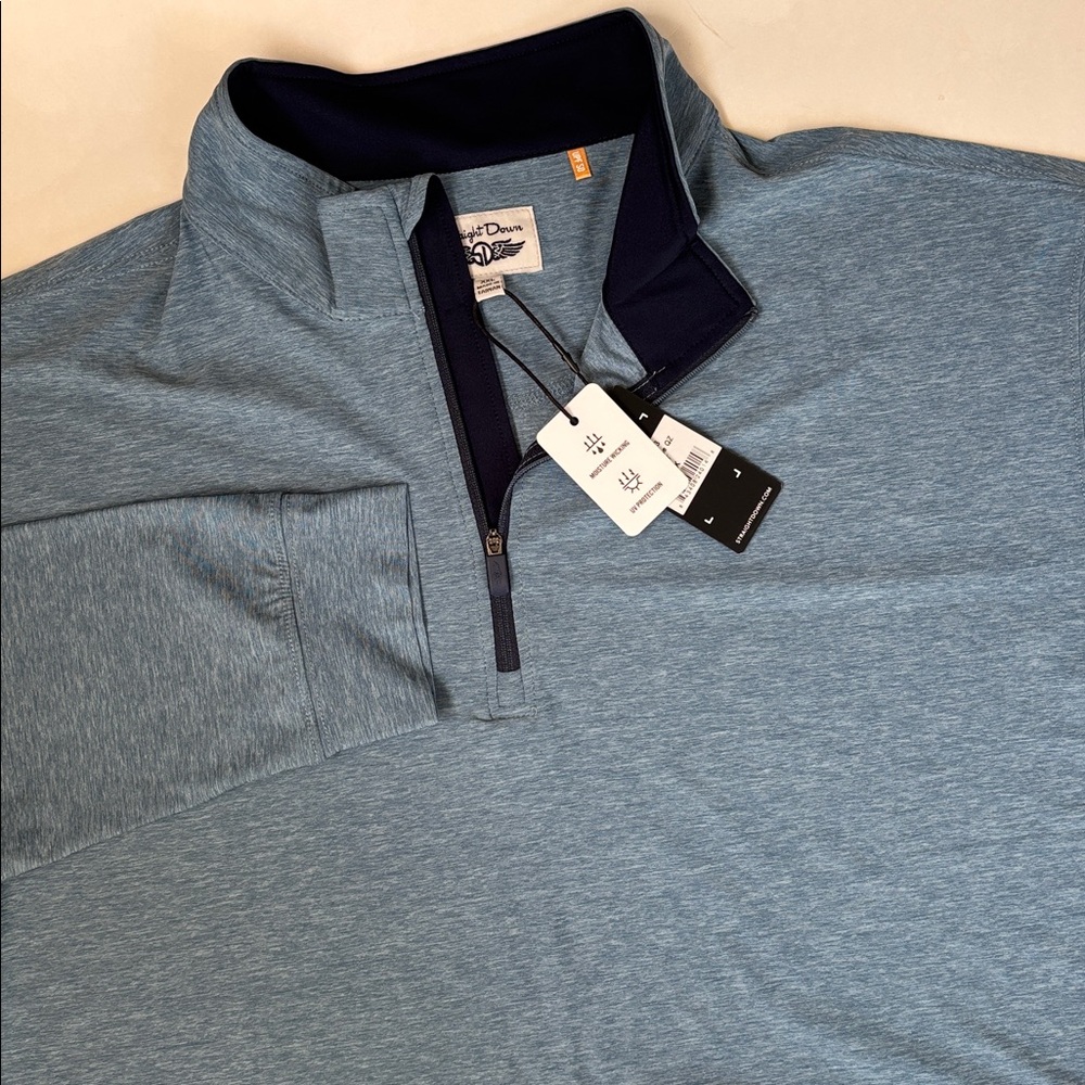 Straight Down Oceanside 1/4 Zip Performance Golf UV Protection Blue Mens XXL NEW